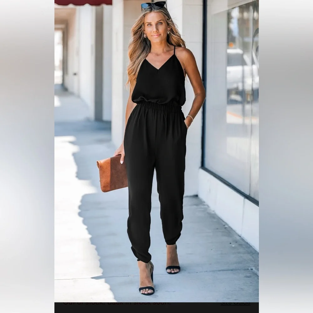 #7 Large Cupshe Elegant Black Sleeveless Jumpsuit - Picture 1 of 8